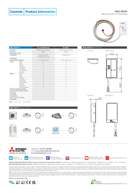 MITSUBISHI  MultiSplit  MELCloud WiFi Adapter MAC - 587IF
